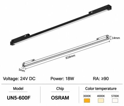 Ultra-Narrow 5mm 24V Magnetic Track UN5-600F Linear Floodlight 18W
