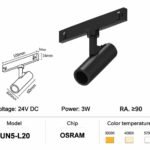 Ultra-Narrow 5mm 24V Magnetic Track UN5-L20 Spotlight 3W (Flex Arm)