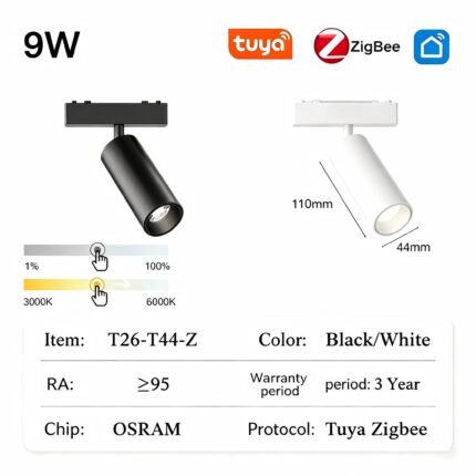 T26-T44-Z Smart Spotlight 9W — Tuya Zigbee, Dimmable, Tunable White