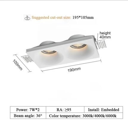 Gypsum Borderless Downlight Double Round 7W×2 (cut-out 195×105mm)
