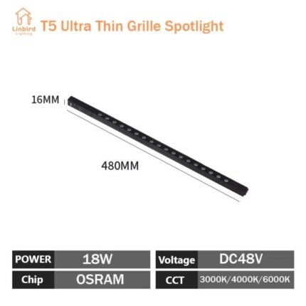 T5 Slim Magnetic Track Grille Spotlight 18W