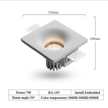 Gypsum Borderless Downlight Square 7W (cut-out 125×125mm)