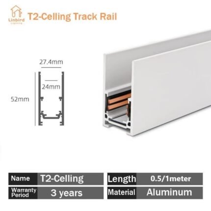 FLUXY Magnetic Track — T2 Ceiling Track 1m (White, 52×27.4mm)