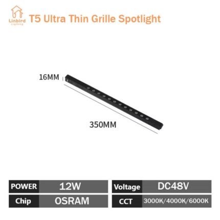 T5 Slim Magnetic Track Grille Spotlight 12W